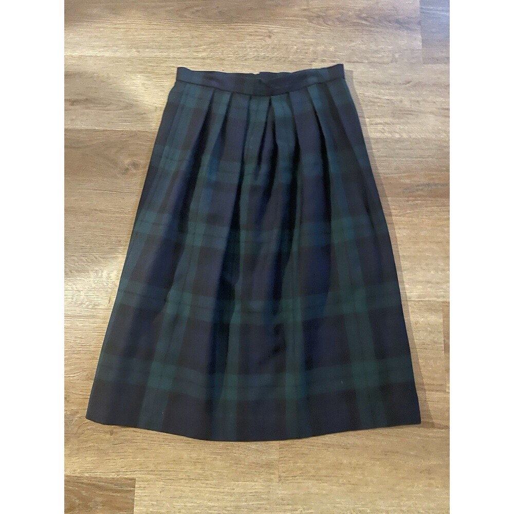 Vintage Lands End Tartan Plaid Pleated Wool Midi Skirt Scotland College Preppy